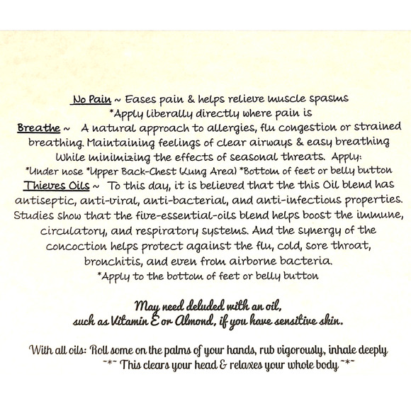 3- 10ML"Take Care" Essential Blends Roll Ons *No Pain *Breathe *Thieves' Oil - Picture 4 of 8